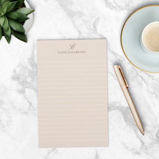 Einfache Elegance Tan Brown Monogram Lined Briefpapier