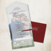 Einfache Elegance Voll-Foto Burgundy Red Wedding All In One Einladung