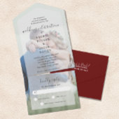 Einfache Elegance Voll-Foto Burgundy Red Wedding All In One Einladung