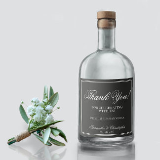 Einfache Elegance Wedding Dankeschön White on Blac Alkoholflaschenetikett