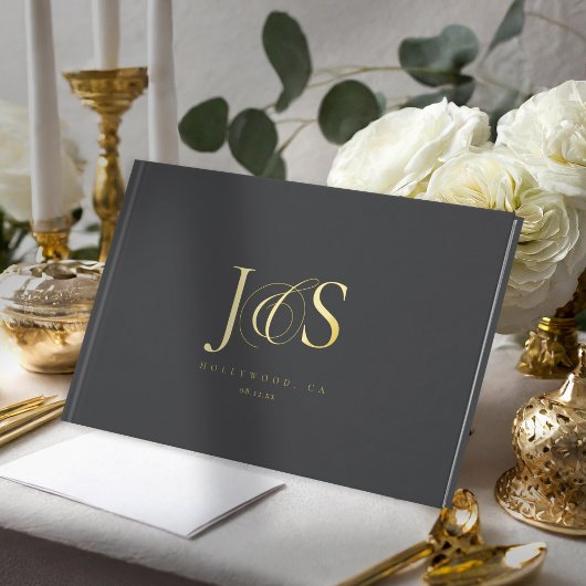 Einfache Elegance Wedding Initials Gold Foil ID102 Gästebuch