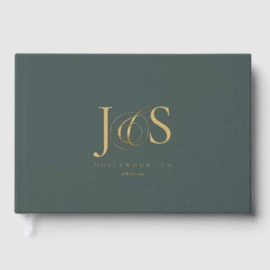 Einfache Elegance Wedding Initials Green ID1022 Gästebuch (Vorderseite)
