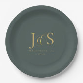 Einfache Elegance Wedding Initials Green ID1022 Pappteller (Vorderseite)