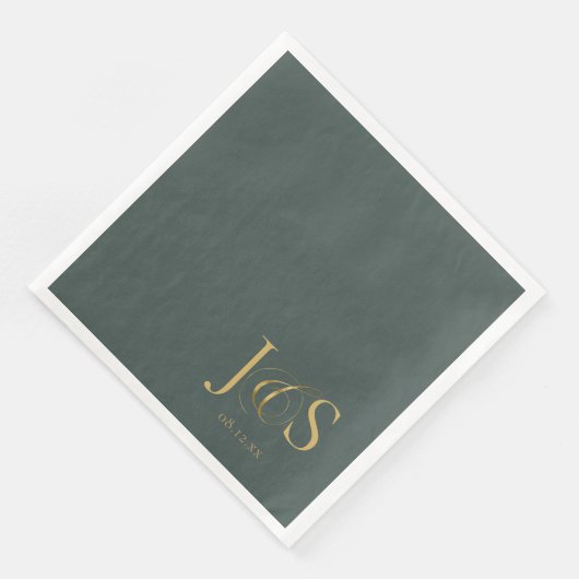 Einfache Elegance Wedding Initials Green ID1022 Serviette (Ecke)