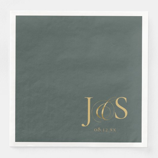 Einfache Elegance Wedding Initials Green ID1022 Serviette (Vorderseite)