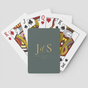 Einfache Elegance Wedding Initials Green ID1022 Spielkarten