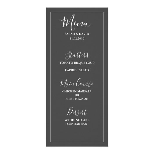 Einfache Elegance Wedding Menu Werbekarte (Vorne)