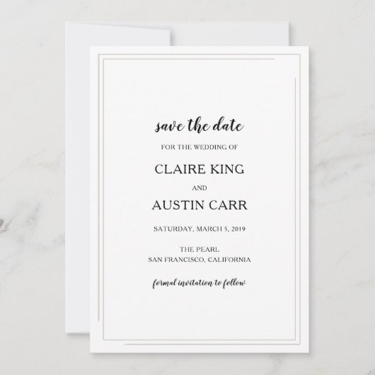 Einfache Elegance Wedding Save the Date (Vorderseite)