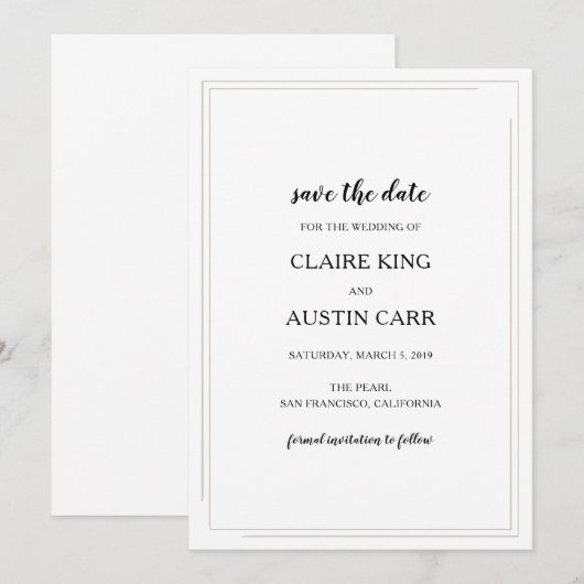 Einfache Elegance Wedding Save the Date (Vorne/Hinten)
