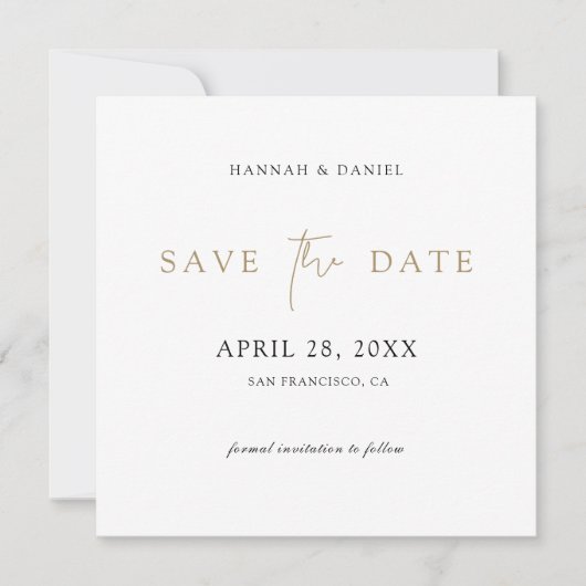 Einfache Elegangoldfarben Save the Date mit QR-Cod (Vorderseite)
