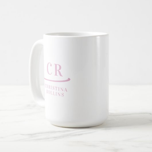 Einfache Eleganierung Minimal Rosa und Weiß Kaffeetasse (Vorderseite Links)