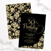 Einfache Elegant 30. Geburtstag Black Gold Rose Einladung