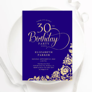 Einfache Elegant 30. Geburtstag Lila Gold-Rose Einladung