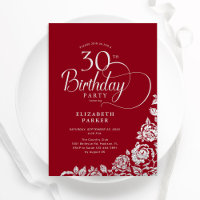 Einfache Elegant 30. Geburtstag Rot Silver Rose