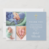 Einfache Elegant 3 Foto Signature Script Taufe Dankeskarte (Vorderseite)