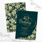 Einfache Elegant 40. Geburtstag Emerald Green Gold Einladung