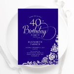 Einfache Elegant 40. Geburtstag Lila Silberne Rose Einladung<br><div class="desc">Einfache elegante 40. Geburtstagsfeier Party Einladung in lila und silber. Klassisches Design mit Rose,  Imitaten Silberfolie und Typografie Script Schriftart. Die trendige Einladungskarte eignet sich perfekt für eine stilvolle Damenfeier. Personalisieren Sie Ihre persönlichen Daten. Kann für jedes Alter angepasst werden. Gedruckte Zazzle-Einladungen oder Sofortdownload digitaler Druckvorlage.</div>