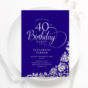 Einfache Elegant 40. Geburtstag Lila Silberne Rose Einladung