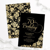 Einfache Elegant 70. Geburtstag Black Gold Rose Einladung