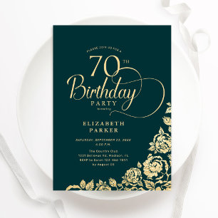 Einfache Elegant 70. Geburtstag Emerald Green Gold Einladung