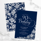 Einfache Elegant 90. Geburtstag Navy Silver Rose Einladung