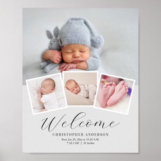 Einfache Elegant Baby Boy Foto Geburtsdaten Poster (Vorne)