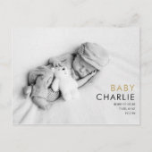 Einfache Elegant Baby Foto Geburtserklärung Postkarte (Vorderseite)