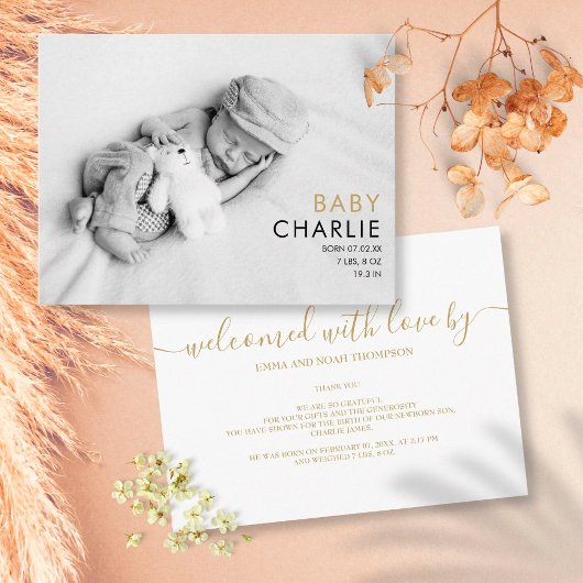 Einfache Elegant Baby Foto Geburtserklärung Postkarte