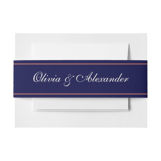 Einfache Elegant Banded Navy Blue Script Couple Na Einladungsbanderole (Vorderseite Beispiel)