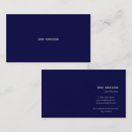 Einfache Elegant Beruflich Navy Blue Visitenkarte (Vorne/Hinten)