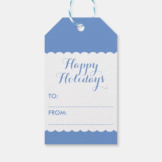 Einfache Elegant Blau und Weiß Schneeflocke Geschenkanhänger (Rückseite)