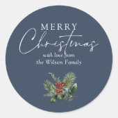 Einfache Elegant Blaue Weihnachtsgrün Runder Aufkleber (Vorderseite)