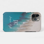 Einfache Elegant Blue Beach Typografy Monogram Nam Case-Mate iPhone Hülle (Rückseite (Horizontal))