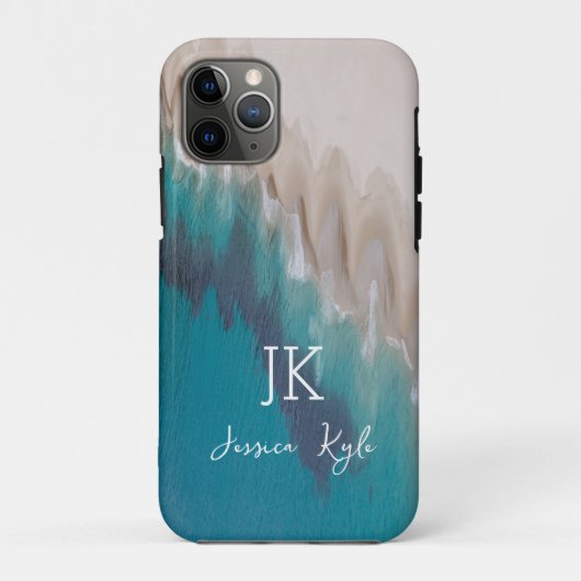 Einfache Elegant Blue Beach Typografy Monogram Nam Case-Mate iPhone Hülle (Rückseite)