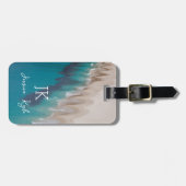 Einfache Elegant Blue Beach Typografy Monogram Nam Gepäckanhänger (Vorderseite horizontal)