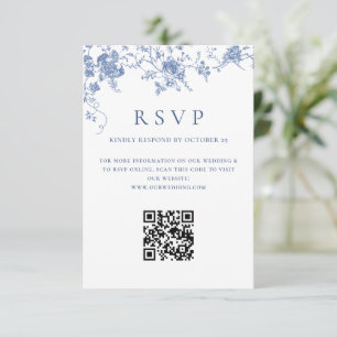 Einfache Elegant Blue French Garden Wedding QR Cod RSVP Karte