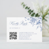 Einfache Elegant Blue French Garden Wedding QR Cod RSVP Karte (Stehend Vorderseite)