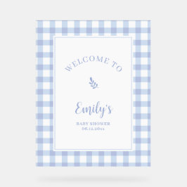 Einfache Elegant Blue Gingham Baby Dusche Willkomm Acrylschild