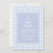 Einfache Elegant Blue Gingham Kariert Boy Baby Sho Einladung (Vorderseite)