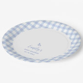 Einfache Elegant Blue Gingham Kariert Boy Baby Sho Pappteller (Schrägansicht)