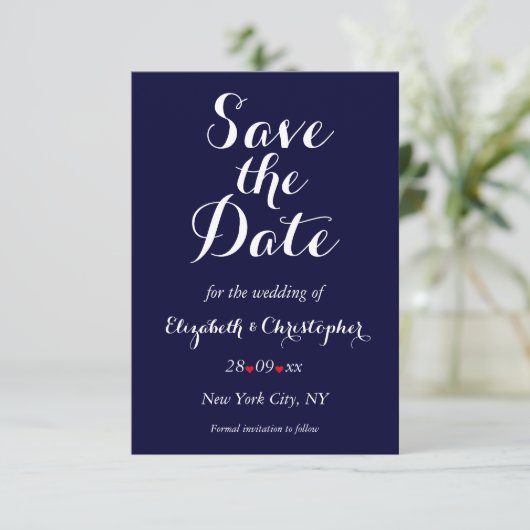 Einfache Elegant Blue White Wedding Verlobung Save The Date (Stehend Vorderseite)