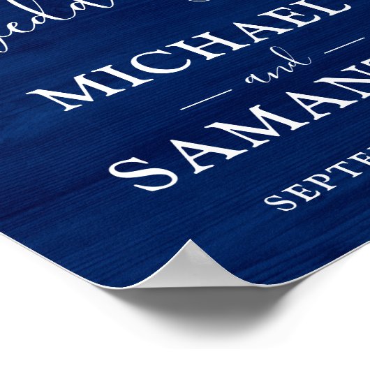 Einfache Elegant Blue Wood Rustic Wedding Poster (Ecke)