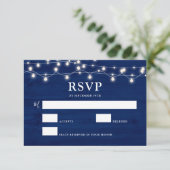 Einfache Elegant Blue Wood Rustic Wedding RSVP Karte (Stehend Vorderseite)