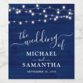 Einfache Elegant Blue Wood Rustic Wedding Weinetikett (Einzelnes Label)