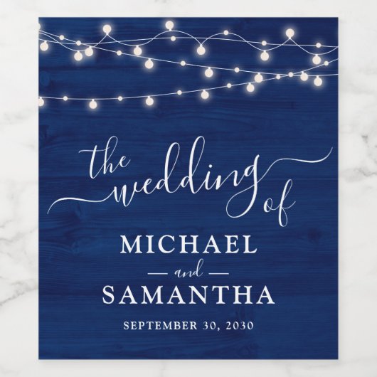 Einfache Elegant Blue Wood Rustic Wedding Weinetikett (Einzelnes Label)