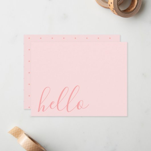 Einfache Elegant Blush Pastel Pink "Hello" Mitteilungskarte (Vorderseite/Rückseite Beispiel)