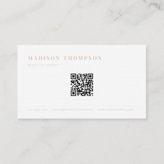 Einfache Elegant Boho Beige Monogram QR Code Visitenkarte (Rückseite)