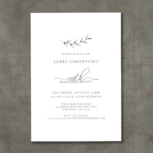 Einfache Elegant Botanisch 100. Geburtstag Einladung