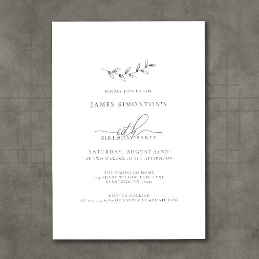 Einfache Elegant Botanischer 60. Geburtstag Einladung