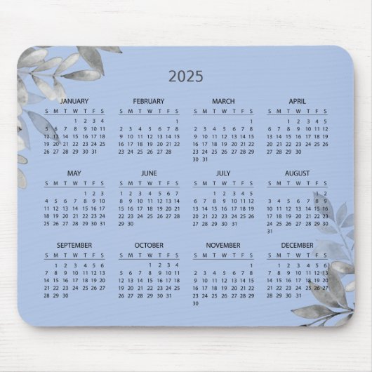 Einfache Elegant Botanischer Kalender 2025 | Mouse Mousepad (Vorne)